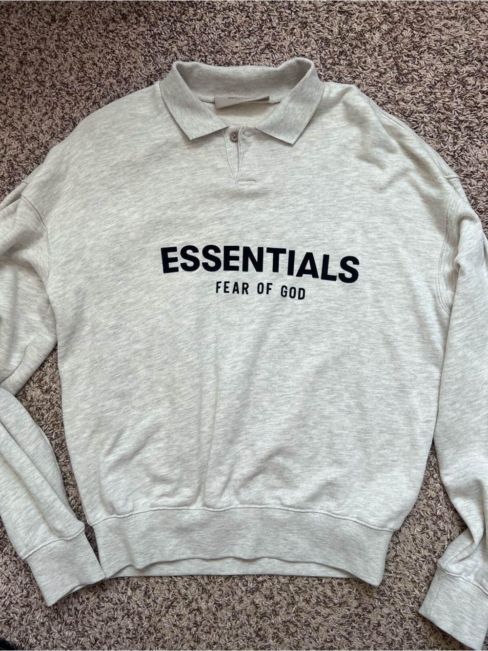 Fear of God ESSENTIALS Light Heather Gray Polo Sweatshirt with Black Logo
